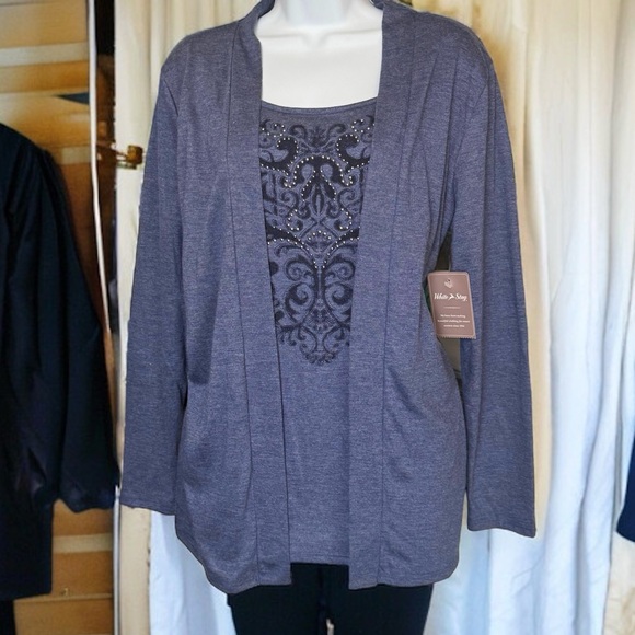 2 in 1 TOP & CARDIGAN. WHITE STAG LONG SLEEVE FLYAWAY TOP/TUNIC. EMBELLISHED NWT - Picture 1 of 15